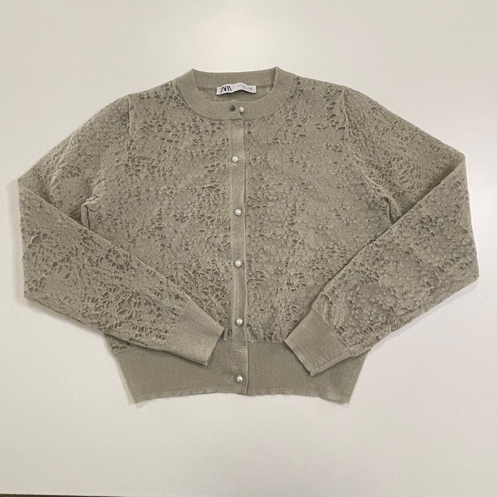 ZARA Metallic Thread Jacquard Knit Cardigan